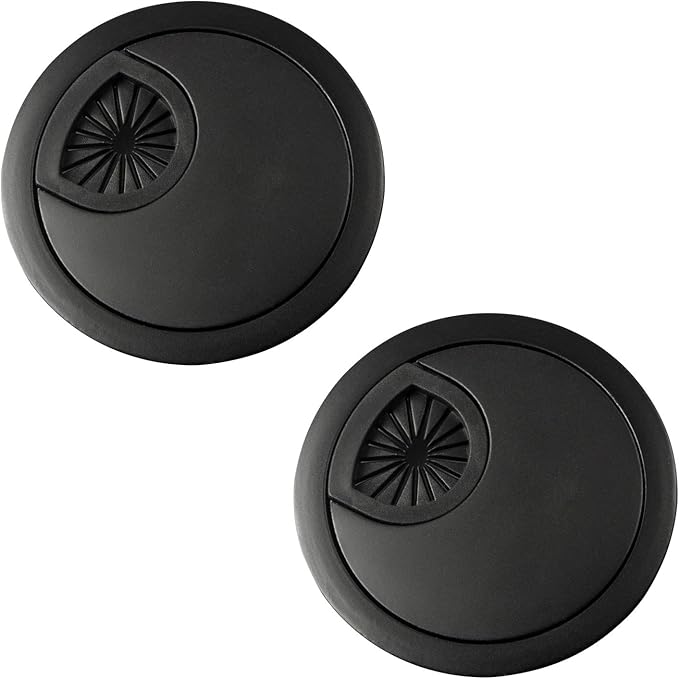 Desk Grommet for Wire Organizer,PC Computer Desk Plastic Grommet Cord, Tidy Cable Hole Cover Organizers,2 Pack (60mm, Black)