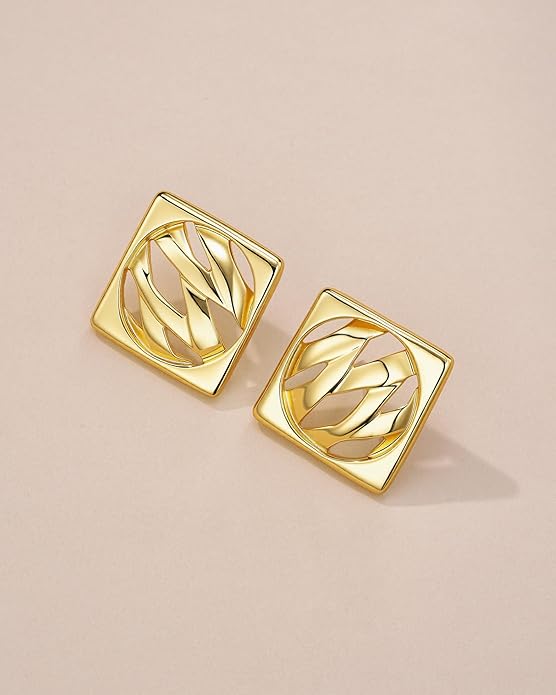 SNGIA18K Gold Plated Dangle Textured Ribbed Irregular Large Leaf Statement Earrings for Women by SNGIA, Handmade Dramatic Geometric Trendy Summer Drop Leaf Flower Jewelry Gifts, Bold Beachy Vintage Plant Fashion Drop Accessories, Vintage Nickle Free Fl...