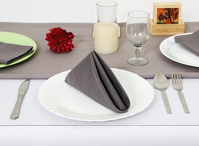 TARAN LIVING Grey Cotton Napkin Ultra Soft Durable Washable Mitered Corners Dinner Napkins Set Reusable Best for Easter Gifting - Set of 12 18x18 Inch - Grey