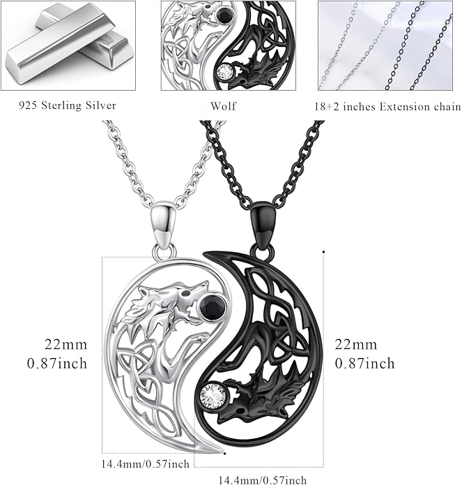 Couple Necklace S925 Sterling Silver for Women Men Mother and Daughter Matching Necklace Jewelry Gifts Birthday Valentine's Day Christmas Thanksgiving