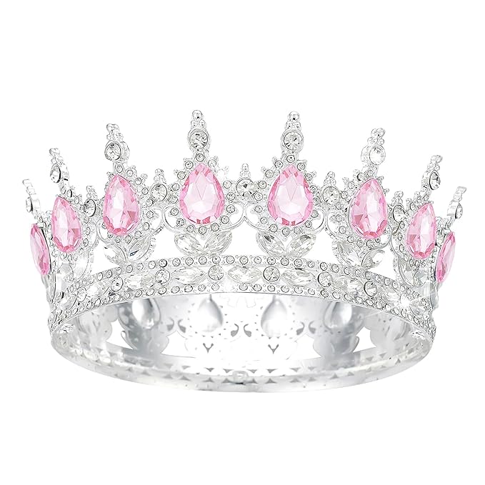 Queen Crown Rhinestone Wedding Tiaras for Women Costume Party Hair Accessories Princess Birthday Tiara Crystal Bridal Crown (Silver Pink-1)