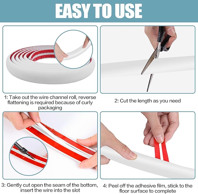 Floor Cord Cover Self Adhesive Cord Hider,3.3FT Cable Management, Extension Strip Protector for Wires, Prevent Cable Trips for Offices, Gyms, Exhibitions Cavity:0.3"(W) x 0.28"(H) White