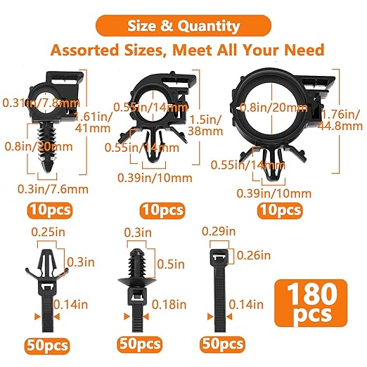 110Pcs Nylon Universal Cable Tie Buckle, Wire Loom Clips for Car Push Mount Zip Ties Assorted Sizes 6+8 Inch, Zip Tie Mount Automotive Fuel Line Wire Holder for Car Zip Tie Automotive Wiring Clip