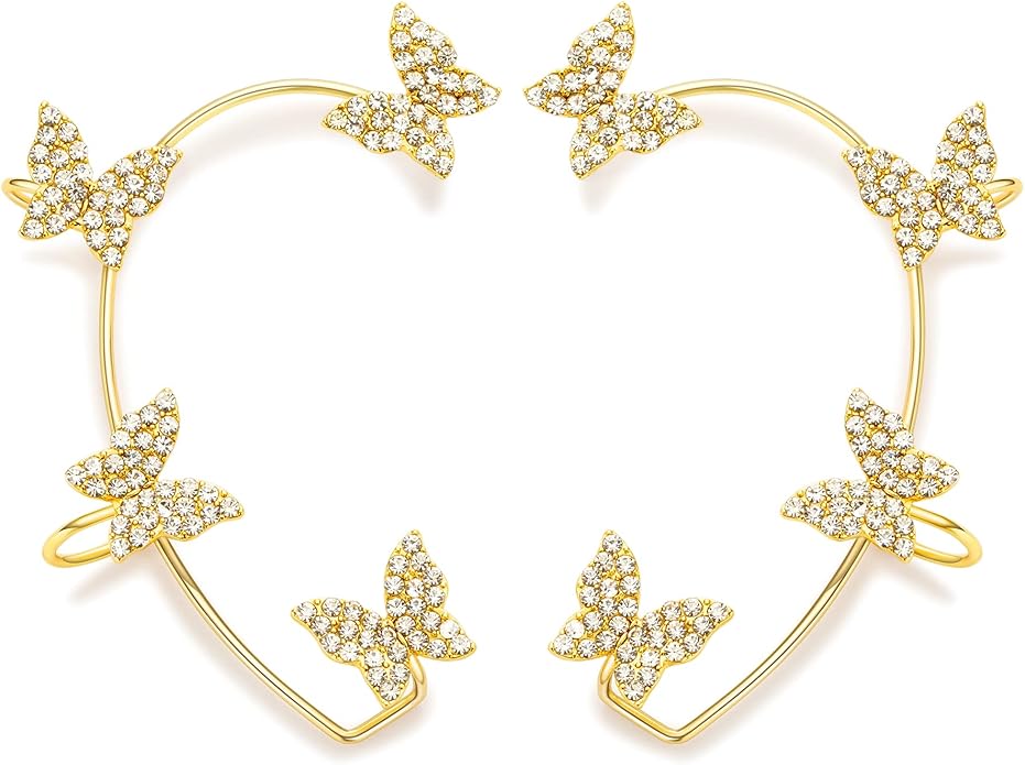 2PCS Butterfly Ear Cuffs Climber Wrap Around Earrings for Women Fairy No Piercing Ear Clip Gold Silver Jewelry Gift