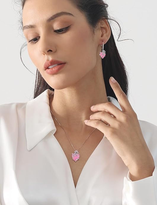 YL Heart Dangle Earrings for Women Sterling Silver Lily Flower Leverback Earrings Created Opal Flower Jewelry