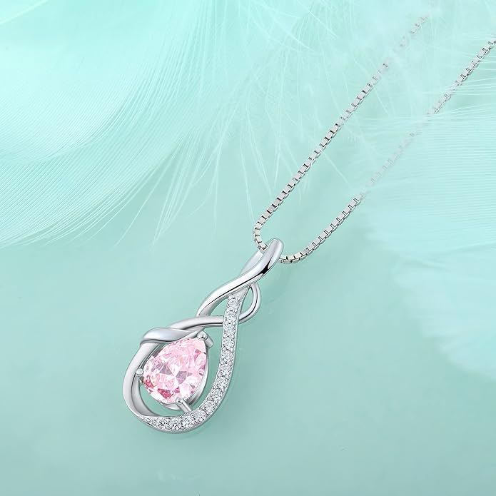 STARCHENIE Infinity Teardrop Pendant Necklace for Women 925 Sterling Silver Birthstone Jewelry