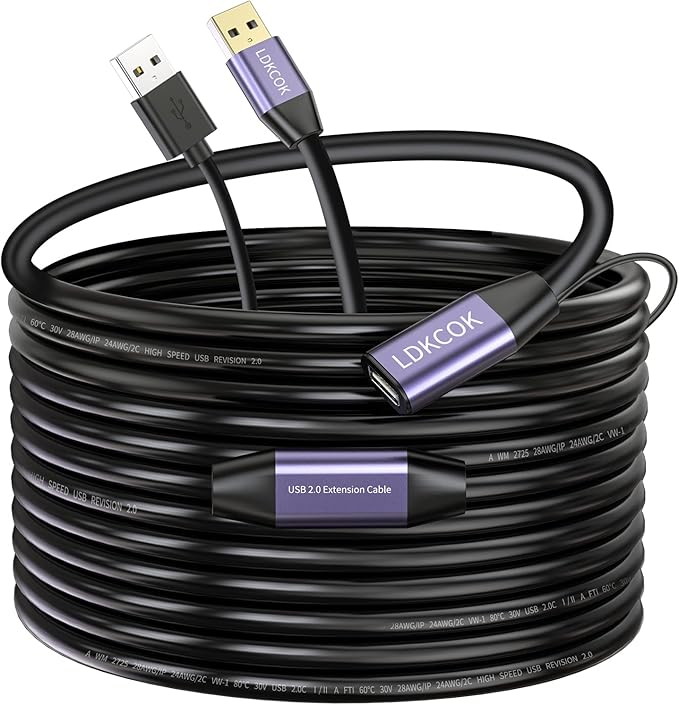LDKCOK USB 2.0 Type A Male to A Female Active Repeater Extension Cable 50ft, High Speed 480 Mbps