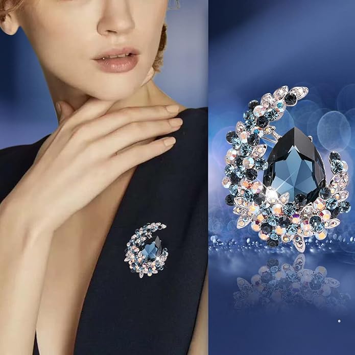 Richapex Elegant Crystal Tulip Rose Brooch Pin,Cubic Zirconia Fashion Crystal Jewelry Women's Brooch Pin