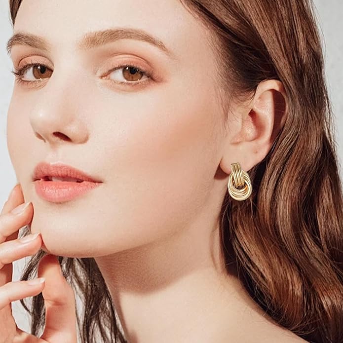 Gold/Silver Statement Geometric Earrings for Women Chunky Gold Knot Link Drop Dangle Earrings Trendy Jewelry Gift