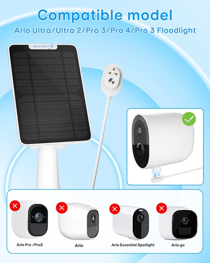 6W Solar Panel Charger Compatible with Arlo Ultra/Ultra 2/Pro 3/Pro 4/Pro 3 Floodlight Security Camera, Solar Panels Charging IP65 Weatherproof w/ 9.8ft Charging Cable Adjustable Wall Mount, 3 Pack