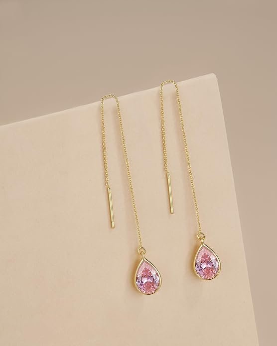 Long Dainty 18K gold plated Threader Chain (Green, Purple) Emerald Purple Dangle Earrings for Women by SNGIA, Minimalist Fashion Statement Trendy Thin Drop Jewelry Gifts