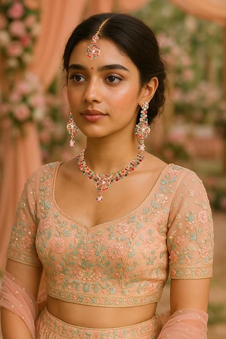 Touchstone Indian jewelry sets for women gold wedding tikka necklace set guest costume fancy bridal jewellery rhinestone crystal elegant formal prom evening wear dainty accessories