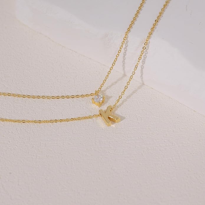 Layered Initial Necklaces for Women, 14k Gold Plated Letter Necklace Set Dainty Gold Initial Necklace Stack Cute Layering Choker Necklaces for Women Trendy Fashion Jewelry