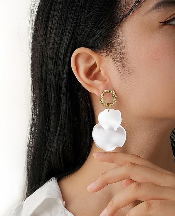 Anmpab Statement Matte Rose Flower Petal Stud Earrings for Women Dangly Floral Petal Earrings Jewelry Accessories Romantic Gifts for Her Women