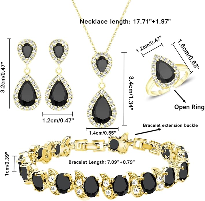 LMXXVJ Teardrop Jewelry Set for Women，Necklace Earrings Adjustable Ring Bracelet Set Fashion Formal Platinum/Gold/Rose Gold Jewelry Gift Girl/Mom/Wife/Grandmother/Best Friend/Aunt
