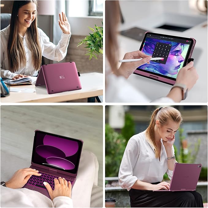 typecase Touch iPad 10th Generation Case with Keyboard (10.9", 2022), Multi-Touch Trackpad, 10 Color Backlight, 360° Rotatable, Thin & Light for Apple iPad 10th Gen 10.9 (Raspberry)