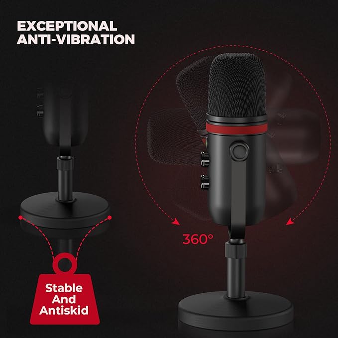 AUDIOPRO USB Microphone, Computer Condenser Gaming Mic for PC/Laptop/PS4/5, Headphone Output, Volume Control, USB Type C Plug and Play, LED Mute Button, for Streaming, Podcast, Studio Recording