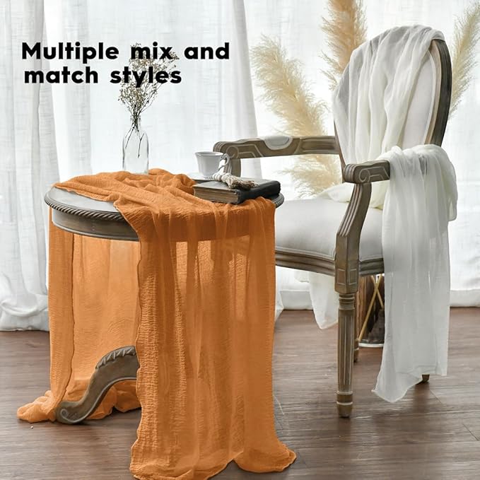 Artoid Mode Boho Cheesecloth Gauze Orange Wedding Table Runner, 120 Inch Seasonal Fall Thanksgiving Fabric Kitchen Dining Holiday Table Decor for Home Party Indoor
