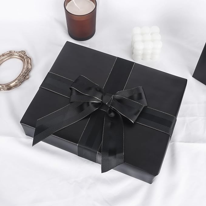 NESCCI Matte Metal Black Wrapping Paper, Solid Color Paper,Gift Wrapping Paper,Perfect for Wedding,Valentine's Day,Birthday, Christmas,Baby Shower,DIY Bouquet (17.5 Inches X 32.8 Feet)
