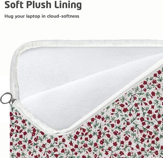 Puffy Laptop Sleeve 13-15.6 Inch Cute Quilted Laptop Protective Case Padded Floral Computer Sleeve for MacBook (B-red, 13 Inch)