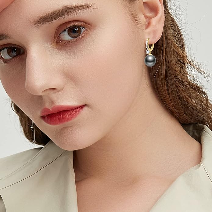 Pearl Earrings for Women 14K Gold Plated Hypoallergenic Pearl Earrings 5A Cubic Zirconia Dangle Earrings Elegant Jewelry