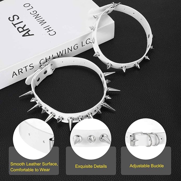 MECCANIXITY Spiked Chokers, Metal Spike Studded Link Leather Collar Chokers Necklace with Spikes Gothic Jewelry Accessories