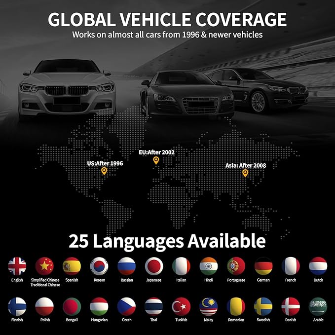 OBD2 Scanner for Car Bluetooth 5.4 - Codes can be Read and Cleared Quickly with Android and iOS Compatible - Diagnosis of The vehicle's Engine, ABS, SRS, airbags and More Than 35,000 Problems
