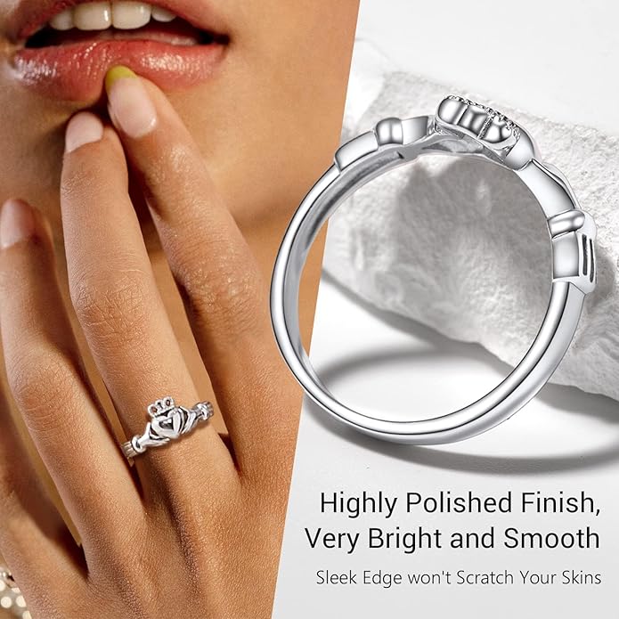 PROSILVER 925 Sterling Silver Claddagh Ring/Celtic Knot Ring for Women, Irish Wedding Band, Rose Gold Plated/Gold Plated, Size 4-12, Come with Box