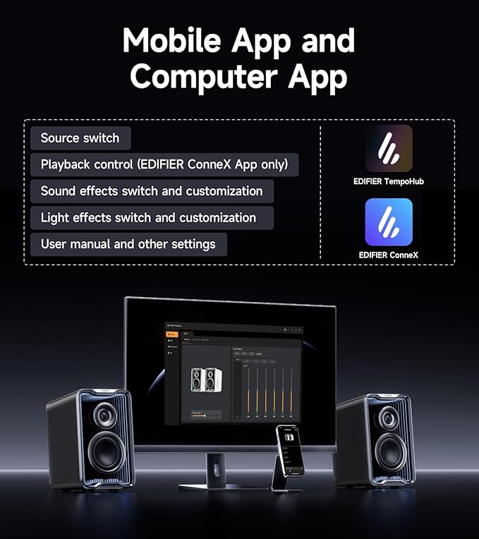 Edifier QR30 2.0 Desktop Active Speaker, Compact Bluetooth V5.4 Computer Speakers, Wireless Bookshelf Speaker, 30W (RMS), 3.5mm AUX & USB-A Wired Input, Dynamic Light Effects, App Control, White