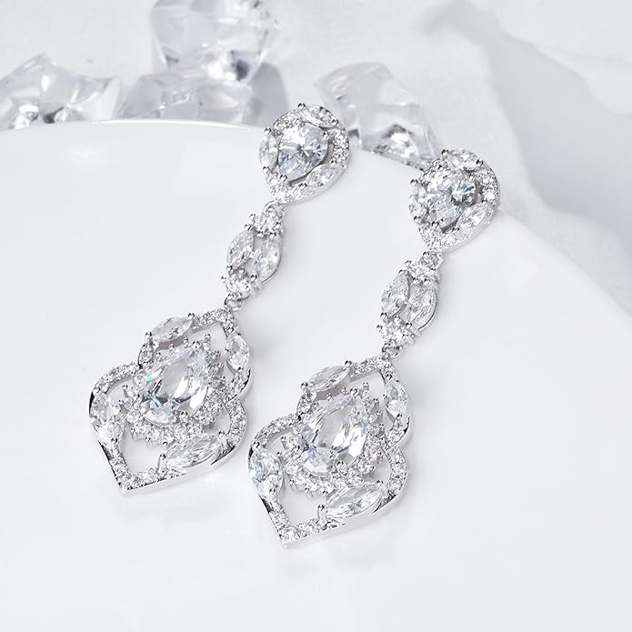 SELOVO Wedding Teardrop Dangle Earrings Silver Tone Vintage Chandelier Earrings Zircon