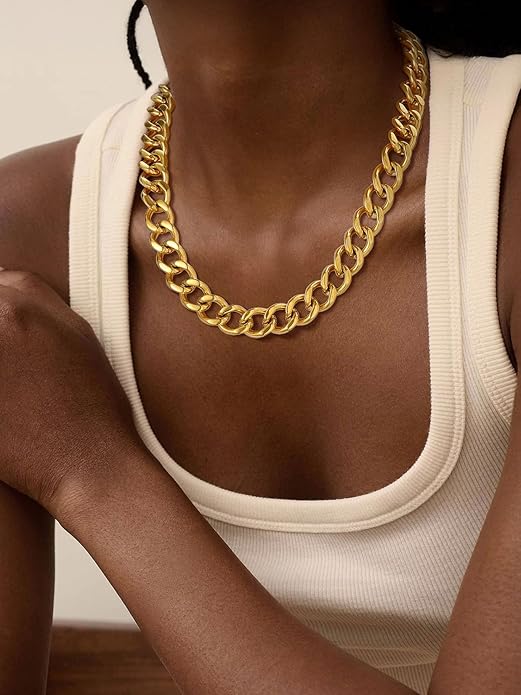 ChainsPro Cuban Link Chain for Women,Stainless Steel Chunky Necklace Silver/Gold Plated Thick Chain Choker, 12/16/20 mm Width,18" and 20" Punk Hip Hop Trendy Non Tarnish Jewelry Gifts