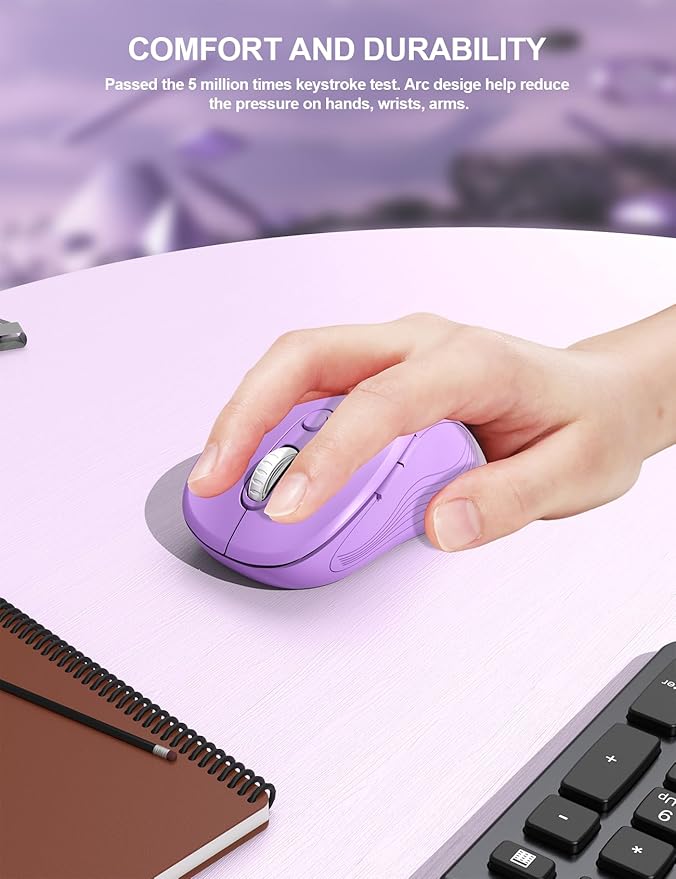 Trueque Wireless Mouse for Laptop, 2.4GHz Ergonomic Computer Mouse with Back & Forward Buttons, 3-Level DPI, 6 Buttons, Optical USB Cordless Mice for Windows Chromebook MacBook PC (Lavender)