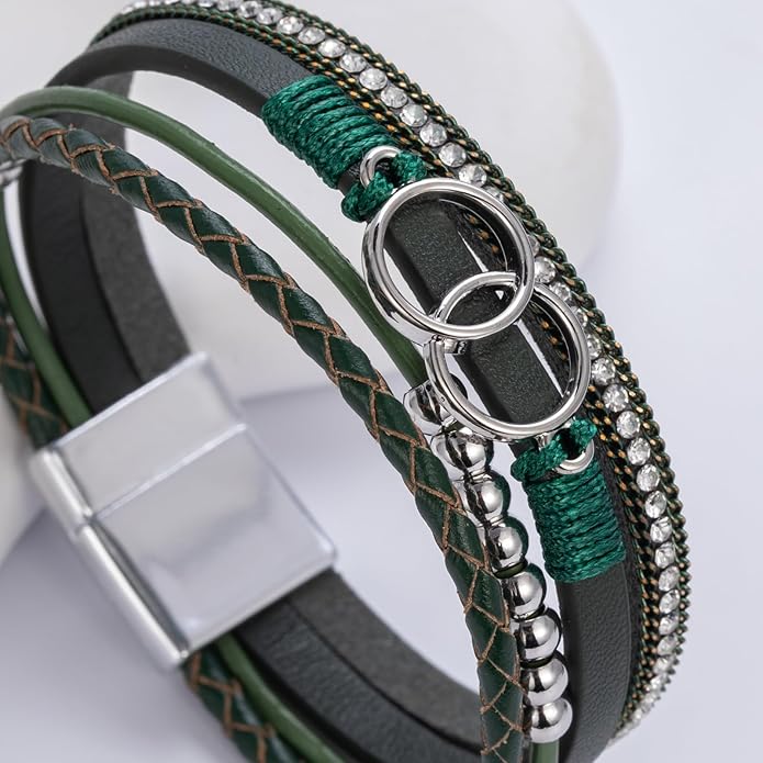 FANCY SHINY Boho Leather Wrap Bracelet Stackable Infinity Chunky Cuff Bracelets Western Hippie Outfits Jewelry Valentine Gifts for Women