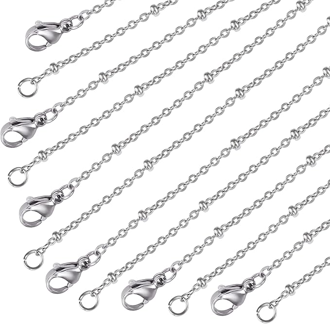 12 PCS Stainless Steel Satellite Chains Beaded Cable Chain Necklace Bulk for Jewelry Making (20 Inch(2mm))