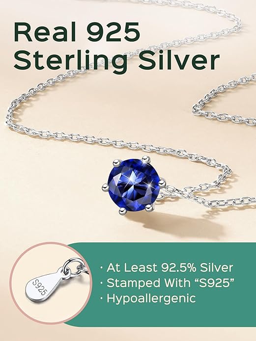 ChicSilver 925 Sterling Silver 12 Months Sparkling Round Cut Created Birthstone Pendant Necklace, 16 Inch Rolo Chain
