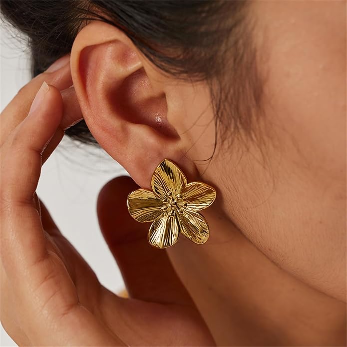 Flower Earrings for Women,Boho Statement Large Double Flower Earrings Trendy Chunky Floral Stud Earrings Elegant Chic
