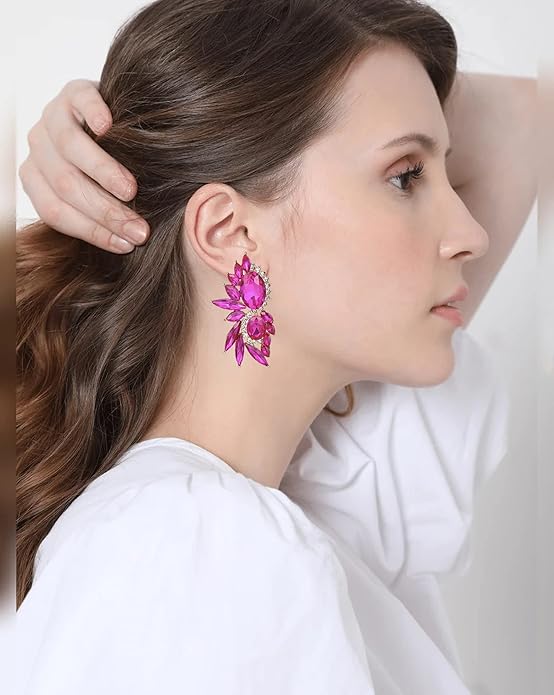 Vintage Rhinestone Statement Earrings Fancy Crystal Cluster Drop Dangle Earrings for Women
