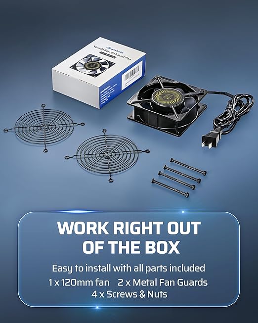DEWENWILS 120V AC Fan, Waterproof Exhaust Fan 120mm, 18W 2850RPM 90CFM, DIY Cooling Fan for Refrigerator, Computer Case, Compressor Engine, Generator, UL Listed