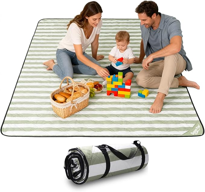 Extra Large Picnic Blanket 80"x80" – Waterproof Sandproof Outdoor Blanket for Beach, Park, Grass, Lawn, Camping, Wedding Registry, Foldable & Portable Mat for Family Picnics and Travel