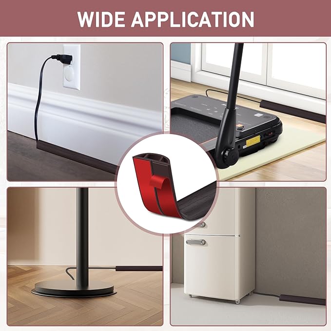 Floor Cord Cover Self Adhesive Cord Hider Floor Extension Cord Covers for Floor Power Cord Protector Cable Management Prevent Cable Trips Cable Cavity 0.47" W x 0.27" H (Dark Walnut, 10Ft)