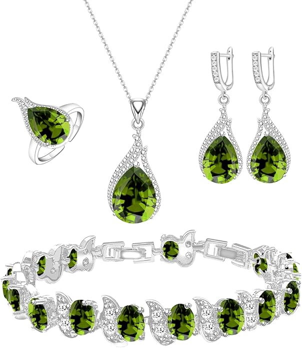 LMXXVJ Jewelry Set for Women,Teardrop Cubic Zirconia Necklace Earrings Adjustable Ring Bracelet Jewelry Set Formal Jewelry Gift