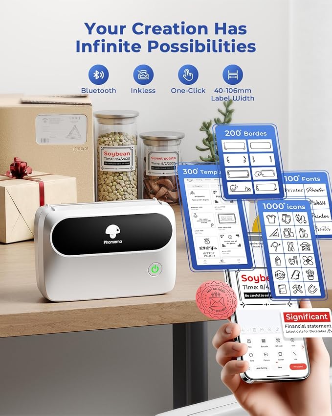 Phomemo Thermal Label Printer, Bluetooth M421 4 x 6 Shipping Label Printer, Portable Printers for Shipping, Warehouse, Barcode, Address,Compatible with Phone & PC,