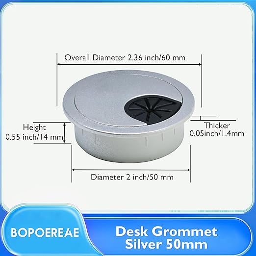 Desk Grommet 2" (50 mm), Desk Cord Hole Cover, Cable Grommet ABS Plastic, Desk Hole Grommet for Office and Home Table Cable, Detachable Cable Cord Organizer (Silver Sand 2 Pcs)