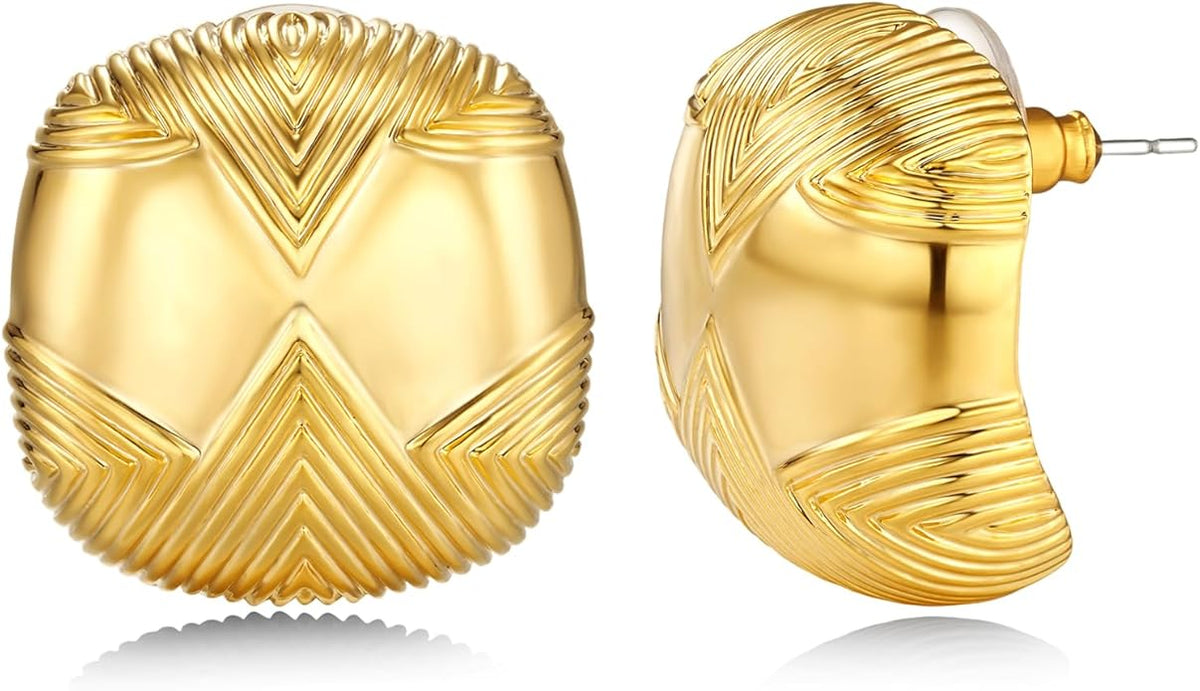 SNGIA18K Gold Plated Dangle Textured Ribbed Irregular Large Leaf Statement Earrings for Women by SNGIA, Handmade Dramatic Geometric Trendy Summer Drop Leaf Flower Jewelry Gifts, Bold Beachy Vintage Plant Fashion Drop Accessories, Vintage Nickle Free Fl...