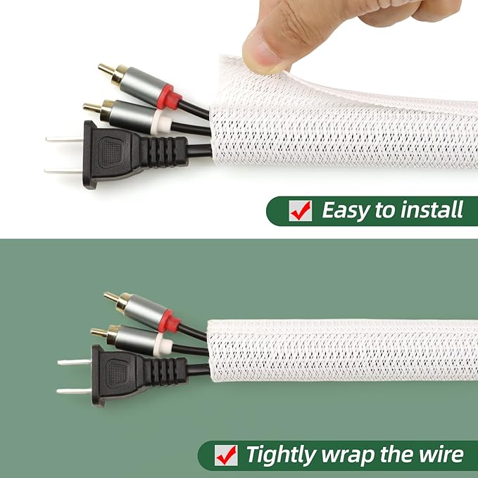 Split Wire Loom Tubing, Cable Protector Sleeve, Braided Cable Management for TV/Computer/Home Theater/Engine Bay, Cord Protectors from Pets No Chew (White, 1/8"-10ft)