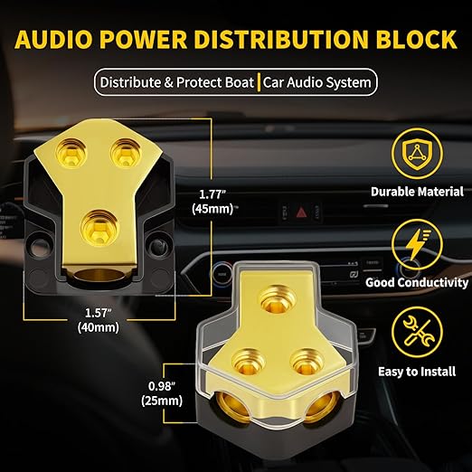 12V Power Distribution Block Car Audio 2 Way 0/2/4 Gauge in 4/6/8 Gauge Out, Quality Ground Distribution Block 12 Volt Amp Distribution Block Splitter for Automotive Car Marine Boat (2 Pack)