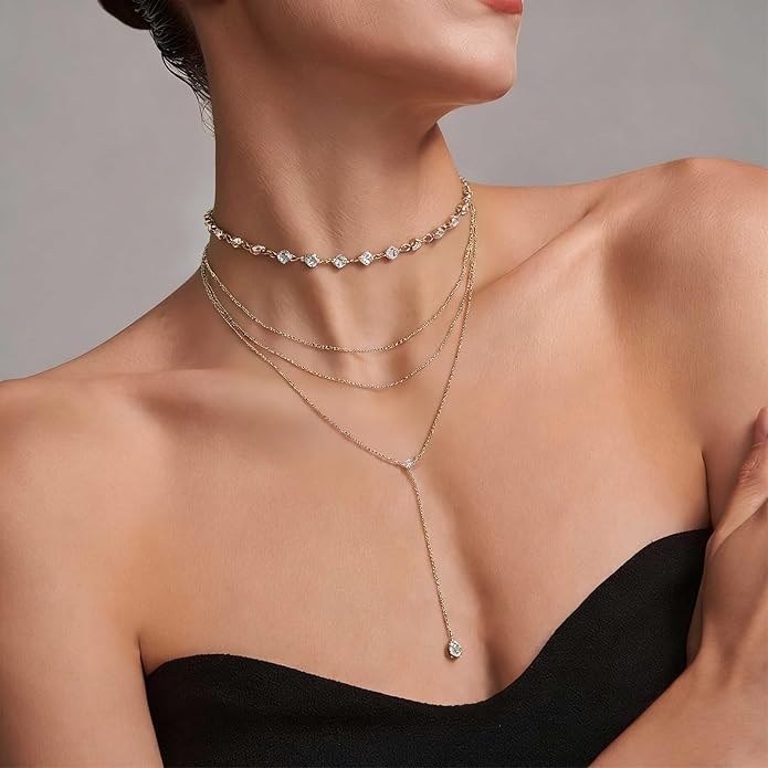 Necklace for Women, Dainty Long 14K Gold Y-Shaped Necklace Jewelry Trendy Beaded Layered Chain Drop Necklaces Jewelry Women Gifts