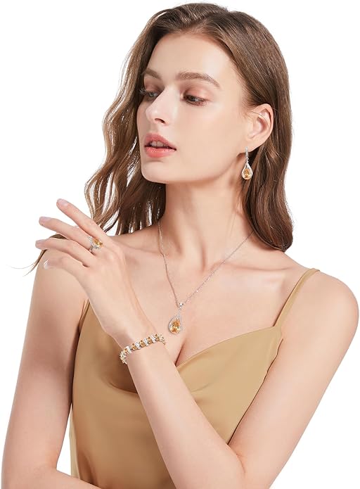 GZWHD Jewelry Set for Women CZ Earrings Necklace Ring Bracelet Set Prom Party Wedding Jewelry Gift for Mother Friend Wife
