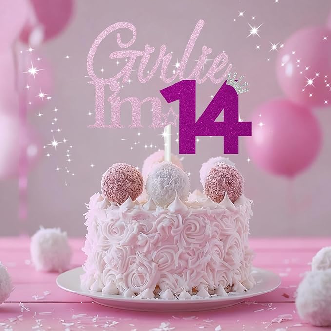 Girlie I'm 14 Cake Topper, 14th Birthday Decorations for Girl, Glitter Funny 14th Birthday Cake Topper, Girlie 14 Year Old Birthday Party Decoration Supplies