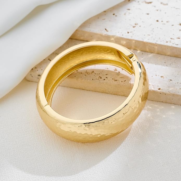 Statement Golden Matte Bracelet for women Minimalist Chunky Brushed Bangle Bracelet Vintage Thick Wide Cuff bracelet Gold Plated Open Cuff Geometric Bracelet